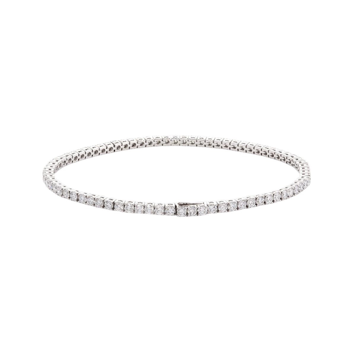 A silver-colored diamond bracelet with a row of small diamonds arranged in a repeating pattern.