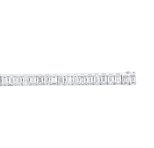 A long, elegant silver bracelet adorned with numerous small, clear diamonds.