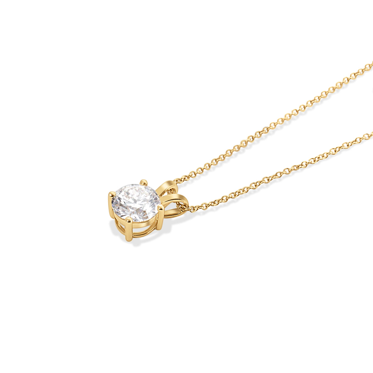 a gold necklace with a white diamond on it